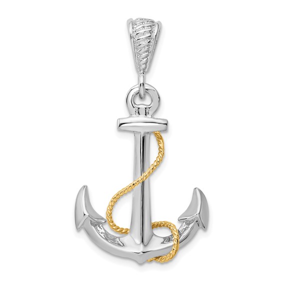 Sterling Silver 1in Anchor Pendant with 14k Gold Rope