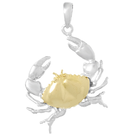 Sterling Silver 1in Crab Pendant with 14kt Gold Shell