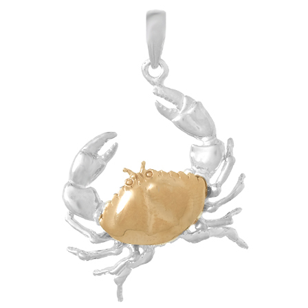 Sterling Silver 1in Crab Pendant with 14kt Rose Gold Shell