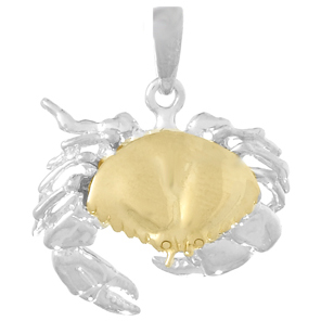 Sterling Silver 3/4in Walking Crab Pendant with 14kt Gold Shell