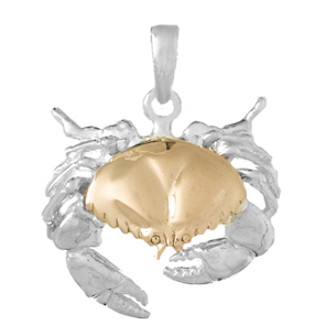 Sterling Silver Walking Crab Pendant with 14k Rose Gold Shell 3/4in