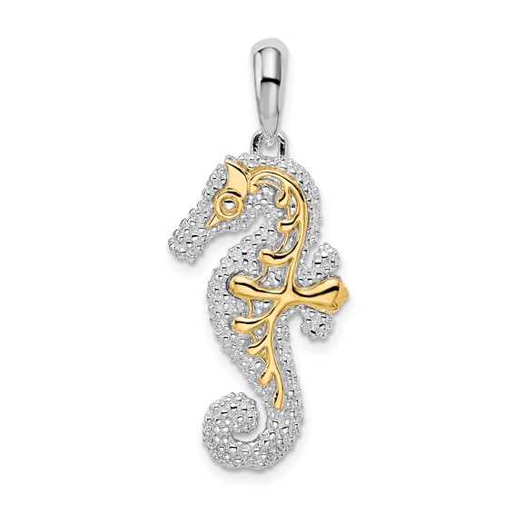Sterling Silver 1in Seahorse Pendant with 14kt Gold Accents