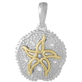 Sterling Silver 5/8in Sand Dollar Pendant with 14kt Gold Star