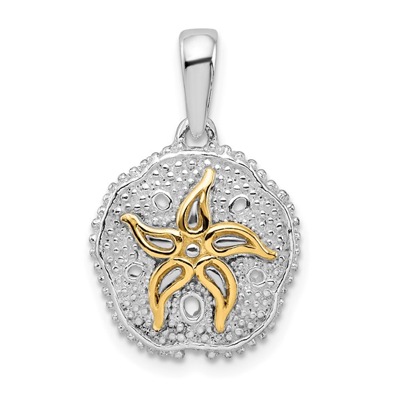 Sterling Silver 7/16in Sand Dollar Pendant with 14kt Gold Star