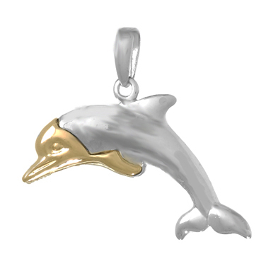 Sterling Silver 3/4in Dolphin Pendant with 14kt Gold Face