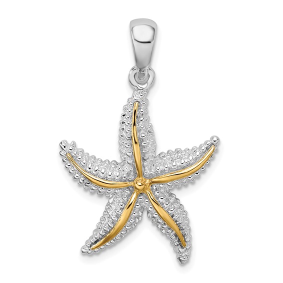 Sterling Silver 7/8in Starfish Pendant with 14kt Gold Center