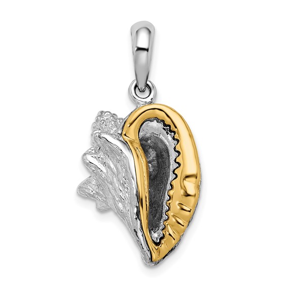 Sterling Silver 3/4in 3-D Conch Pendant with 14kt Gold Accent