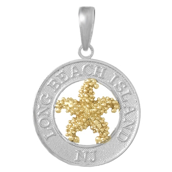 Sterling Silver Long Beach Island Pendant 14kt Gold Starfish 3/4in