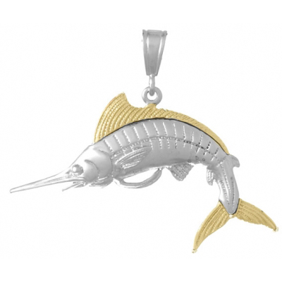 Sterling Silver 1in Marlin Pendant with 14kt Gold Accents