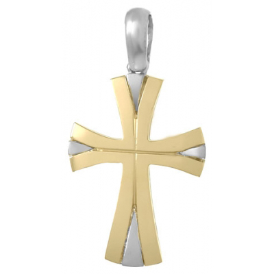 37mm Sterling Silver Cross Pendant with 14kt Yellow Gold Accents