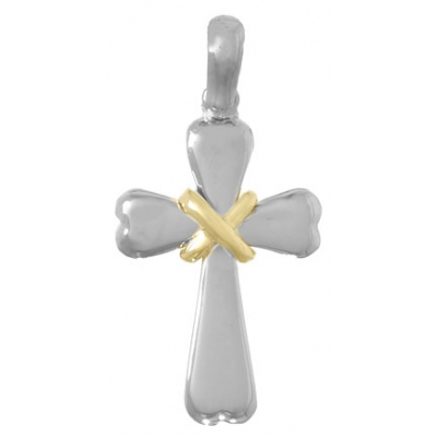 Sterling Silver 1 1/4in Cross Pendant with 14kt Yellow Gold Accent