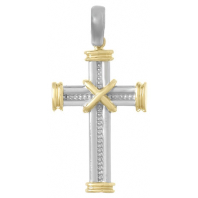 35mm Sterling Silver Cross Pendant with 14kt Yellow Gold Accents