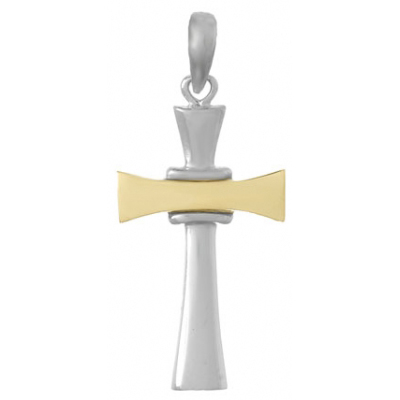 33mm Sterling Silver Cross Pendant with 14kt Yellow Gold Center