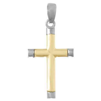 Sterling Silver and 14kt Yellow Gold Rounded Latin Cross Pendant 1in