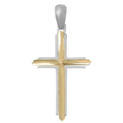 Sterling Silver and 14k Yellow Gold Cross Pendant 1in
