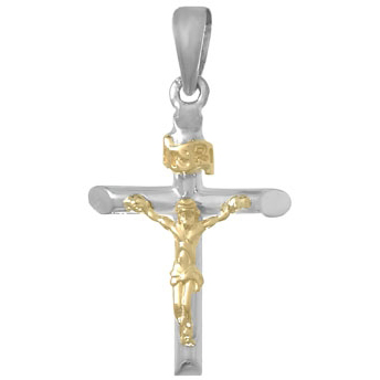 Sterling Silver and 14kt Yellow Gold 3/4in Crucifix Pendant