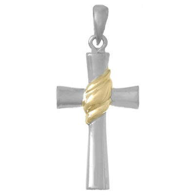 Sterling Silver and 14k Yellow Gold Cross Pendant 3/4in