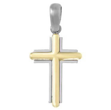 Sterling Silver Latin Cross Pendant with 14k Yellow Gold Center 3/4in