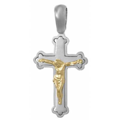 Sterling Silver and 14kt Yellow Gold 7/8in Crucifix Pendant