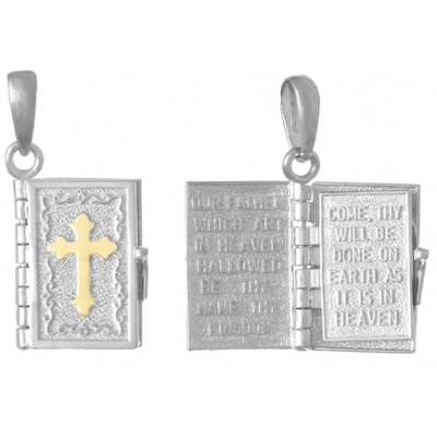 Sterling Silver and 14kt Yellow Gold Holy Bible Pendant