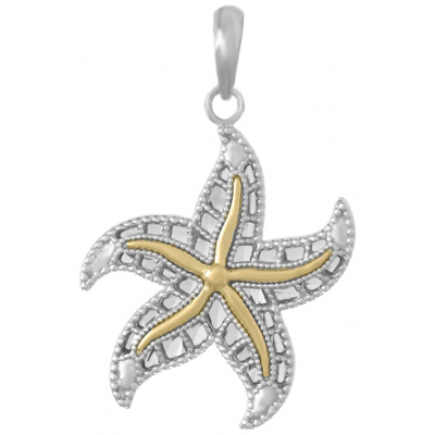 Sterling Silver 1in Filigree Dancing Starfish Pendant with 14kt Gold