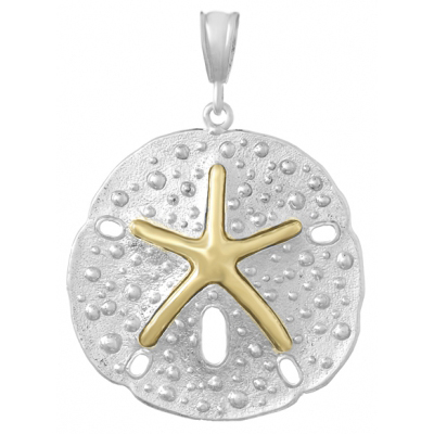 Sterling Silver 1 1/4in Sand Dollar Pendant with 14kt Gold Center