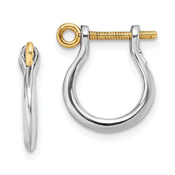 Sterling Silver Shackle Earrings with 14k Gold Accent 1/2in