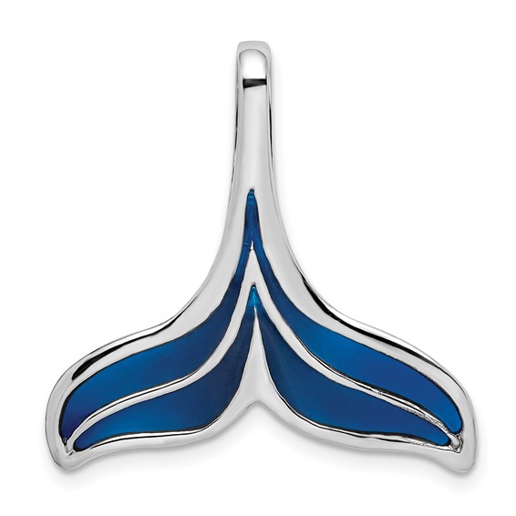 Sterling Silver 30mm Whale Tail Pendant with Blue Enamel