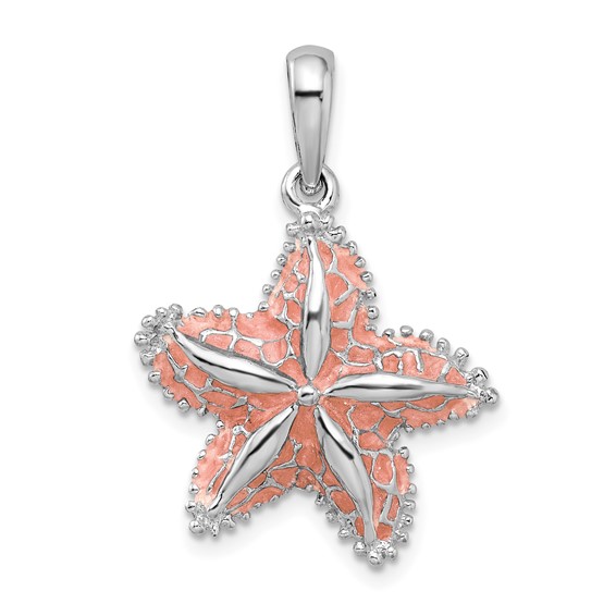 Sterling Silver 3/4in Starfish Pendant with Pink Enamel