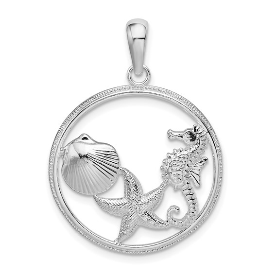 Sterling Silver Sea Life Cluster Pendant 1in