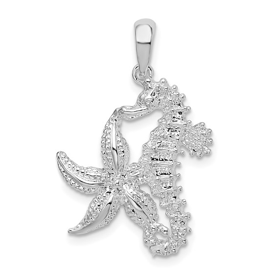 Sterling Silver Small Starfish and Seahorse Pendant