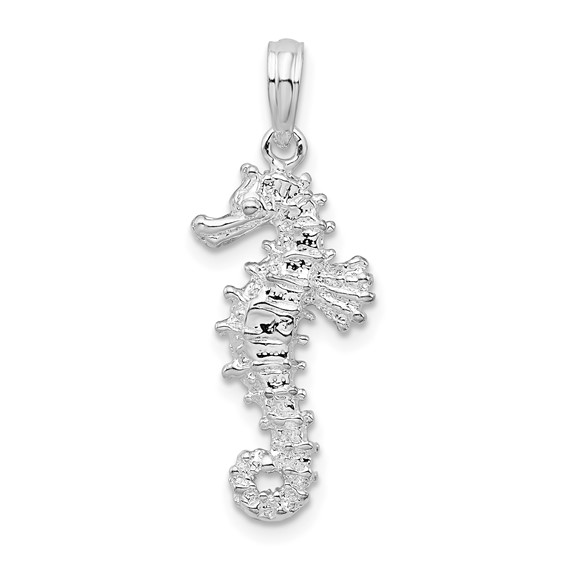 Sterling Silver 3/4in 3-D Seahorse Pendant