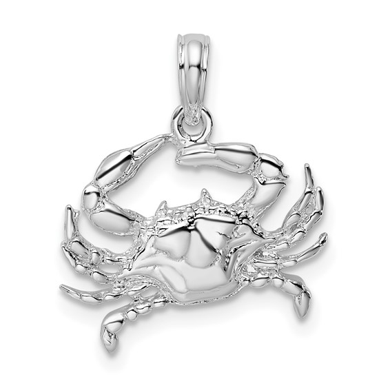 Sterling Silver 3/4in 2-D Blue Crab Pendant