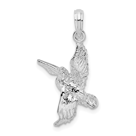 Sterling Silver 1in 3-D Flying Pelican Pendant