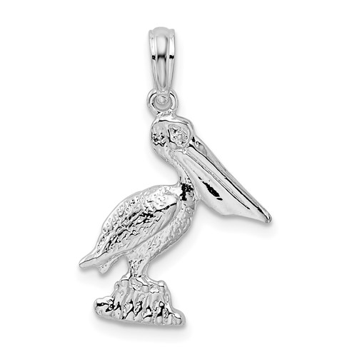 Sterling Silver 3/4in Standing Pelican Pendant