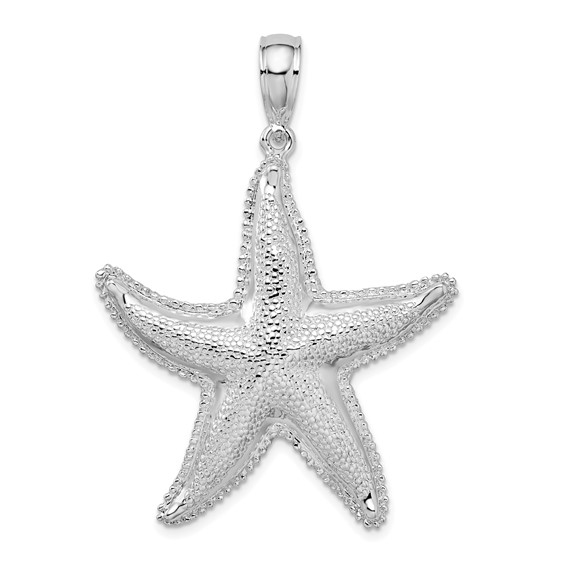 Sterling Silver 1 1/2in Textured Starfish Pendant with Beaded Edges