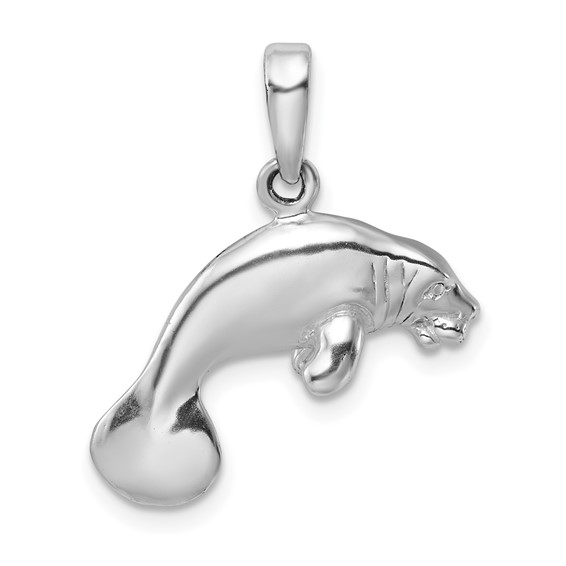 Sterling Silver 3-D Manatee Pendant 3/4in
