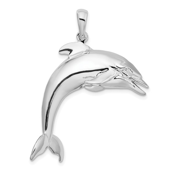 Sterling Silver 3-D Jumping Dolphin Pendant 1.25in