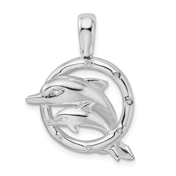 Sterling Silver 3/4in Double Dolphin Hoop Pendant