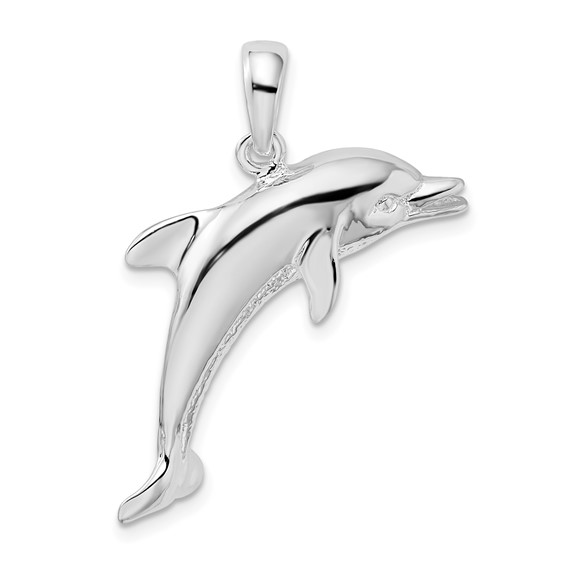 Sterling Silver 1in 2-D Dolphin Jumping Pendant