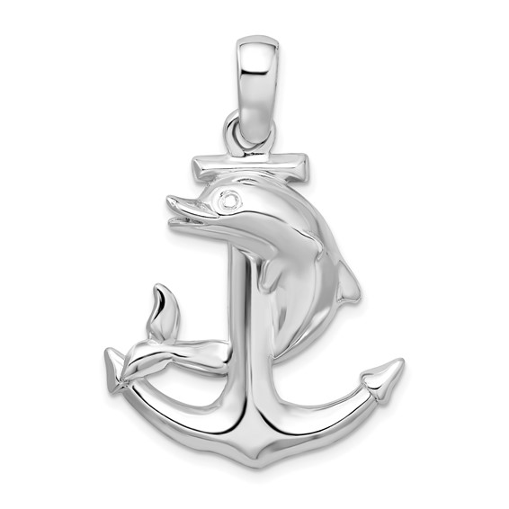 Sterling Silver 1 1/4in Dolphin and Anchor Pendant