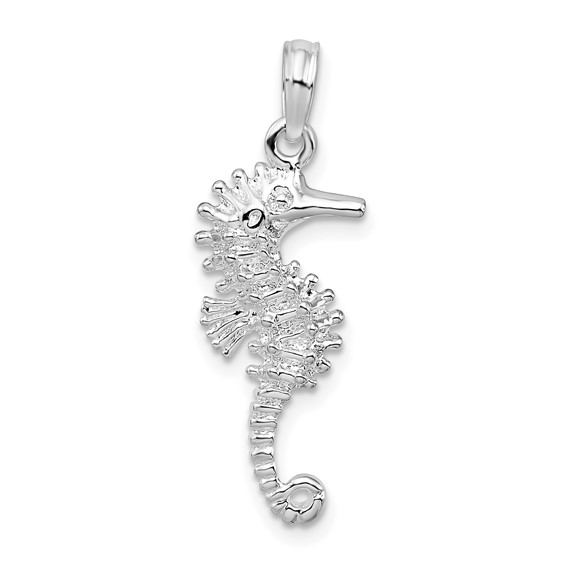 Sterling Silver 7/8in 3-D Seahorse Pendant