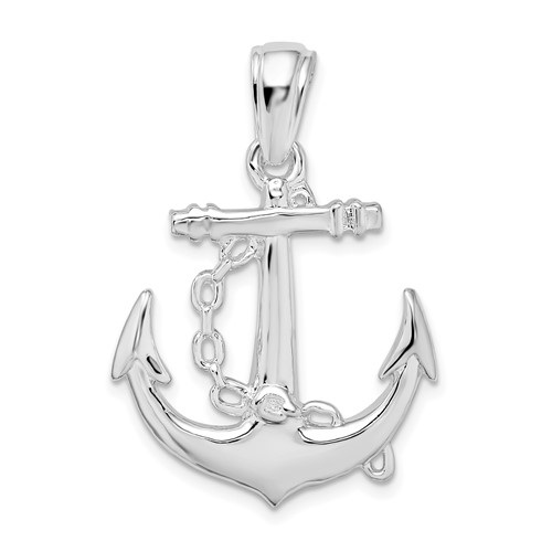 Sterling Silver Anchor Pendant with Chain Accent 1 1/4in
