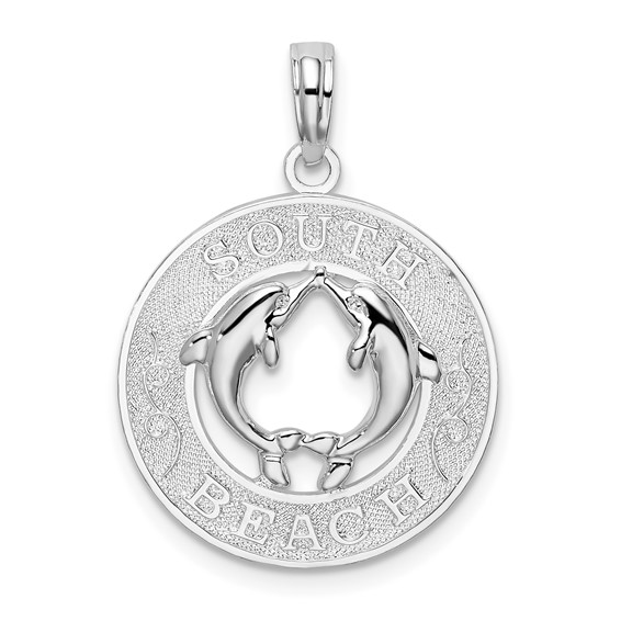 Sterling Silver 3/4in South Beach Pendant with Dolphins