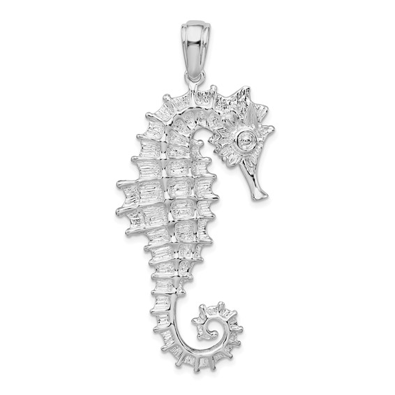 Sterling Silver 3-D Textured Seahorse Pendant 2in