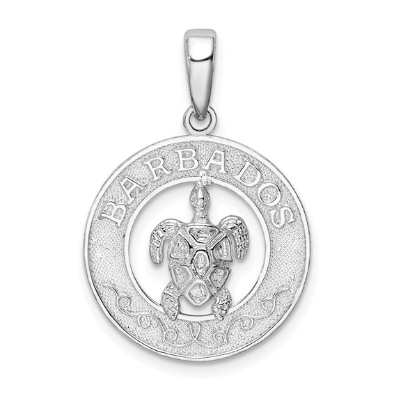 Sterling Silver 3/4in Barbados Pendant with Sea Turtle