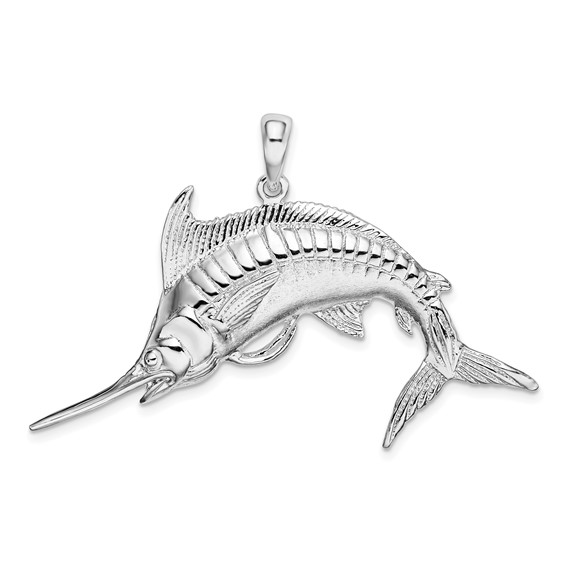 Sterling Silver 2-D 1in Blue Marlin Fish Pendant