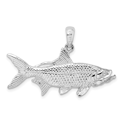 Sterling Silver 3/4in Textured Tarpon Fish Pendant