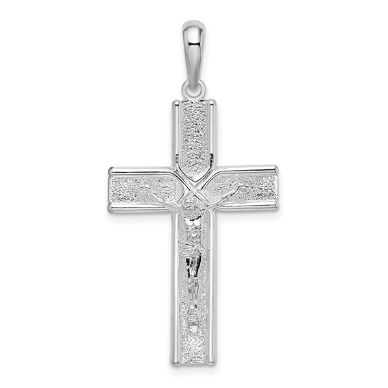 Sterling Silver 1in Satin Finish Crucifix Pendant 