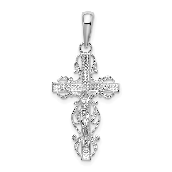 Sterling Silver Lace Scroll Crucifix Pendant 1in